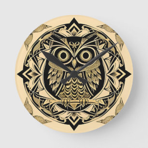 Gouden Sierlijke Uil met Decoratief Ontwerp Ronde Klok