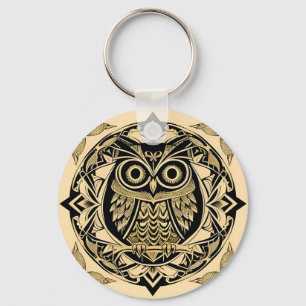 Gouden Sierlijke Uil met Decoratief Ontwerp Sleutelhanger