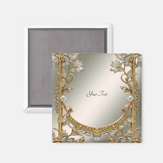 Gouden Sierlijke Witte Bloem Magneet (Voorkant / Achterkant)