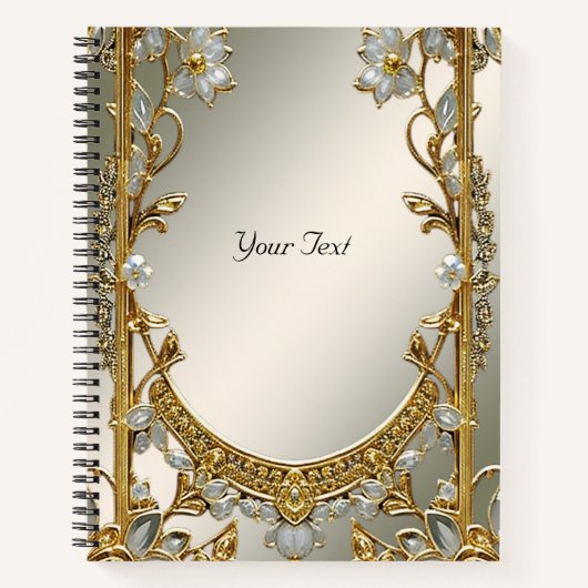 Gouden Sierlijke Witte Bloem Notebook Notitieboek (Voorkant)