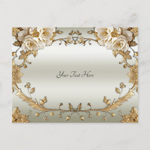 Gouden Sierlijke Witte Bloemen Ansichtkaart Briefkaart