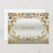 Gouden Sierlijke Witte Bloemen Ansichtkaart Briefkaart (Voorkant / Achterkant)