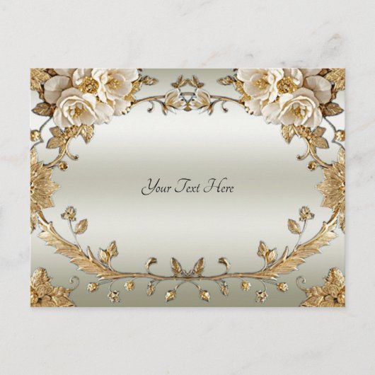 Gouden Sierlijke Witte Bloemen Ansichtkaart Briefkaart (Voorkant)