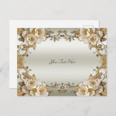 Gouden Sierlijke Witte Bloemen Ansichtkaart Briefkaart (Voorkant / Achterkant)