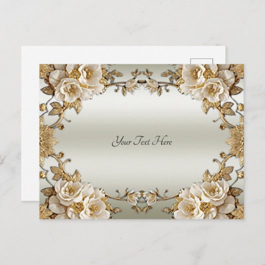 Gouden Sierlijke Witte Bloemen Ansichtkaart Briefkaart (Voorkant / Achterkant)