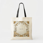 Gouden Sierlijke Witte Bloemen Boodschappentas Tote Bag (Voorkant)