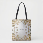 Gouden Sierlijke Witte Bloemen Boodschappentas Tote Bag (Voorkant)