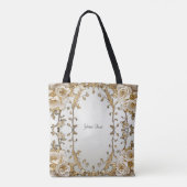 Gouden Sierlijke Witte Bloemen Boodschappentas Tote Bag (Achterkant)