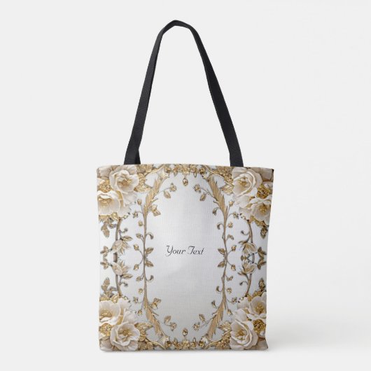 Gouden Sierlijke Witte Bloemen Boodschappentas Tote Bag (Achterkant)