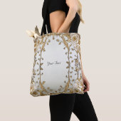 Gouden Sierlijke Witte Bloemen Boodschappentas Tote Bag (Dichtbij)