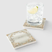 Gouden Sierlijke Witte Bloemen Stenen Onderzetter (Zijkant)