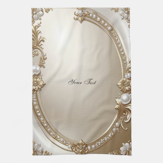 Gouden Sierlijst met Parels Keukenhanddoek (Verticaal)