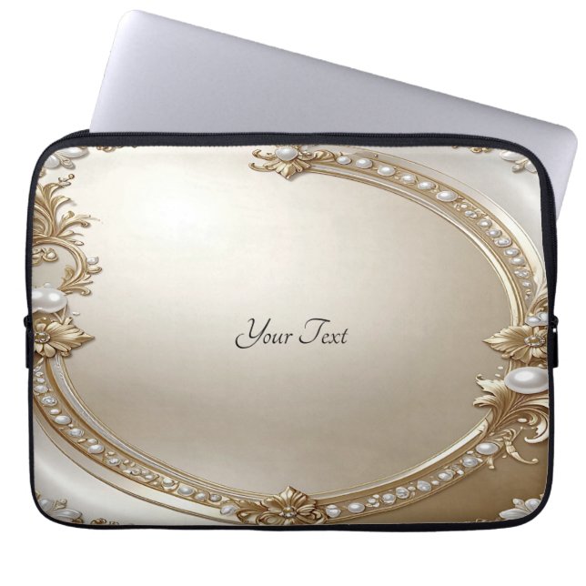 Gouden Sierlijst met Parels Laptophoes Laptop Sleeve (Voorkant)