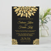 Gouden Siermetaal Bloem Bruiloft Uitnodiging (Staand voorkant)
