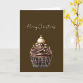 Gouden Siervoorwerp Chocolade Geruite Cupcake Kers Kaart (Gele Bloem)