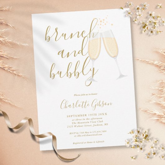 Gouden Signature Script Brunch Bruisend Bruidsfees Kaart
