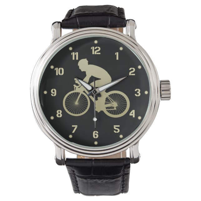 Gouden Silhouet Fietser Horloge (Voorkant)
