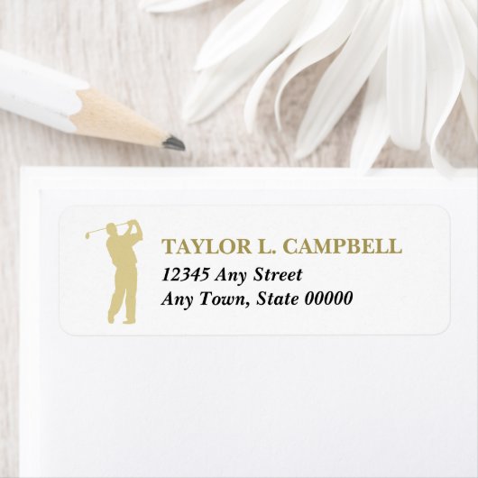 Gouden Silhouet Golfer retour adreslabel Etiket (Insitu)