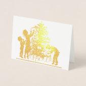  gouden silhouet kerstboom familie folie kaarten (Voorkant)