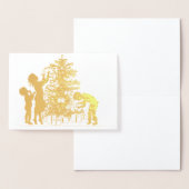  gouden silhouet kerstboom familie folie kaarten (Display)