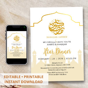 Gouden Silhouet Moskee Ramadan Iftar Uitnodiging