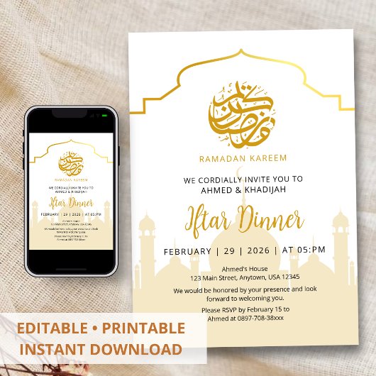 Gouden Silhouet Moskee Ramadan Iftar Uitnodiging