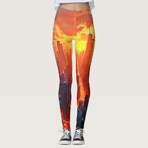 Gouden Silhouet: Stralende Stadsavond Kunst Leggings