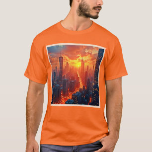Gouden Silhouet: Stralende Stadsavond Kunst T-shirt