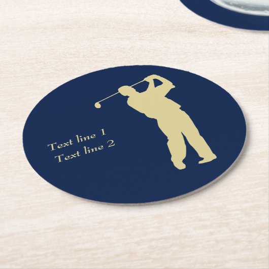 Gouden Silhouette Golfer op Blauw Ronde Kartonnen Onderzetter (Gebogen)