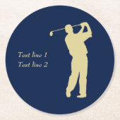 Gouden Silhouette Golfer op Blauw Ronde Kartonnen Onderzetter (Voorkant)
