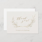 Gouden simpele botanische krans bruiloft dank je a bedankkaart (Voorkant / Achterkant)