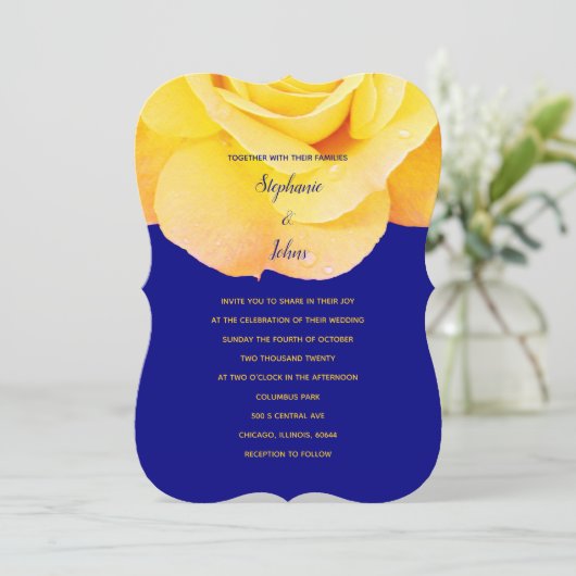 Gouden Sinaasappel Geel Rose Navy Blauw Bloemen Br Kaart (Staand voorkant)