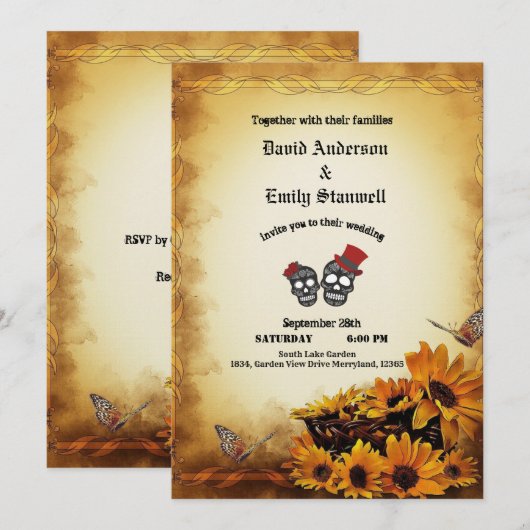 Gouden Sinaasappel Gotische Zonnebloem Halloween H Kaart (Voorkant / Achterkant)