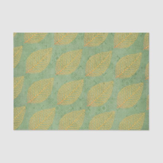 Gouden Sinaasappel Herfst Bladeren op Groene Decou Tissuepapier (Voorkant)