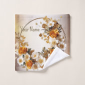 Gouden Sinaasappel Wit Bloemen Rustiek Elegant Bad Handdoek (Wasdoekje)