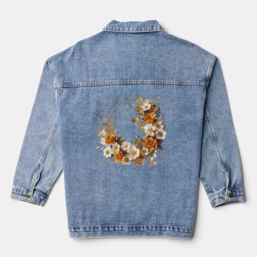 Gouden Sinaasappel Wit Bloemen Rustiek Elegant Denim Jacket (Achterkant)