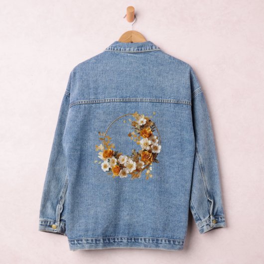 Gouden Sinaasappel Wit Bloemen Rustiek Elegant Denim Jacket (Hangar)