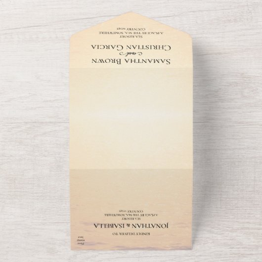 Gouden sinaasappel zomer zee golven bruiloft all in one uitnodiging (Buitenkant)