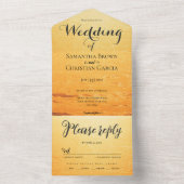 Gouden sinaasappel zomer zee golven bruiloft all in one uitnodiging (Binnen)