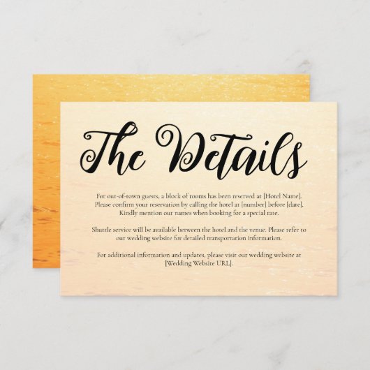 Gouden sinaasappel zomer zee golven bruiloft informatiekaartje (Voorkant / Achterkant)