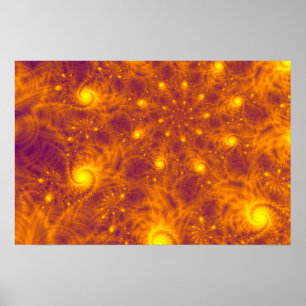 Gouden sinaasappelfractale kunst – psychedelische poster
