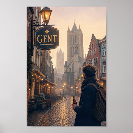 Gouden Sint-Baafskathedraal Straatbeeld Poster (Voorkant)