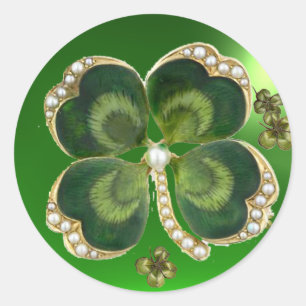 Gouden Sint-Patricksshamrock-sieraad met parels Ronde Sticker