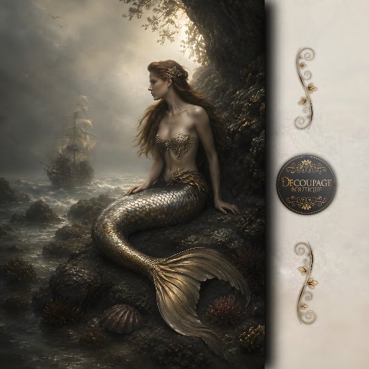 Gouden Sirene Scheepswrak Decoupage Tissuepapier