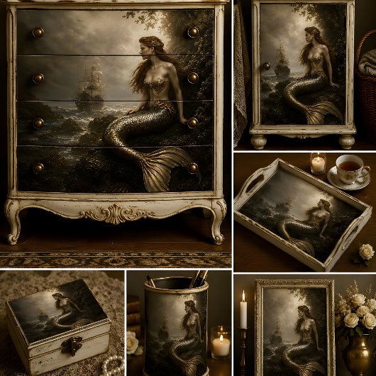 Gouden Sirene Scheepswrak Decoupage Tissuepapier