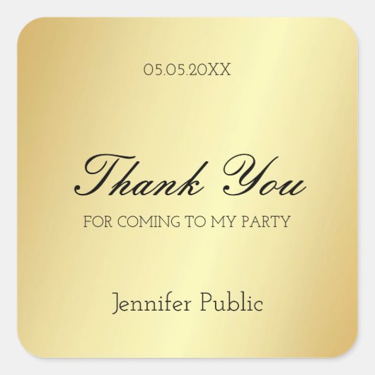 Gouden Sjabloon dank u handschrift tekst glamoureu Vierkante Sticker (Voorkant)