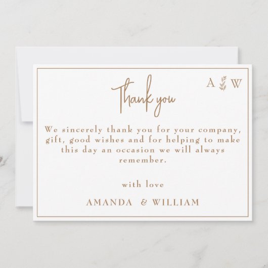gouden Sjabloon Leaf Monogram Bruiloft dank u kaar Kaart (Voorkant)