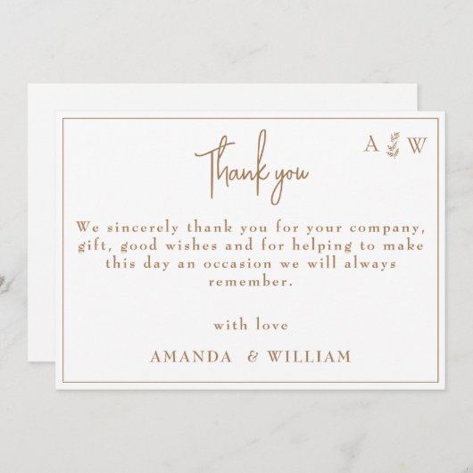 gouden Sjabloon Leaf Monogram Bruiloft dank u kaar Kaart (Voorkant / Achterkant)