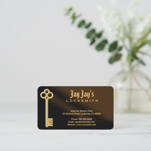 Gouden skelet Key Bruin Slotenmaker Visitekaartjes (Staand voorkant)