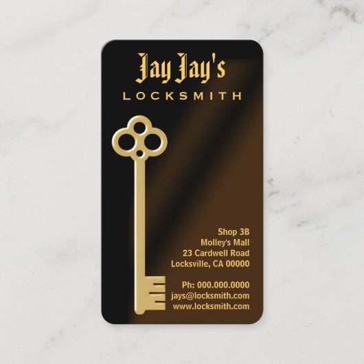 Gouden skelet Key Verticaal Slotenmaker Visitekaar Visitekaartje (Voorkant)